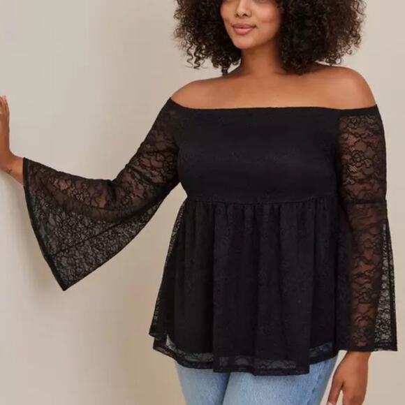 Stretch Lace Off-Shoulder Bell Sleeve Babydoll Top women’s 3x - Picture 1 of 11